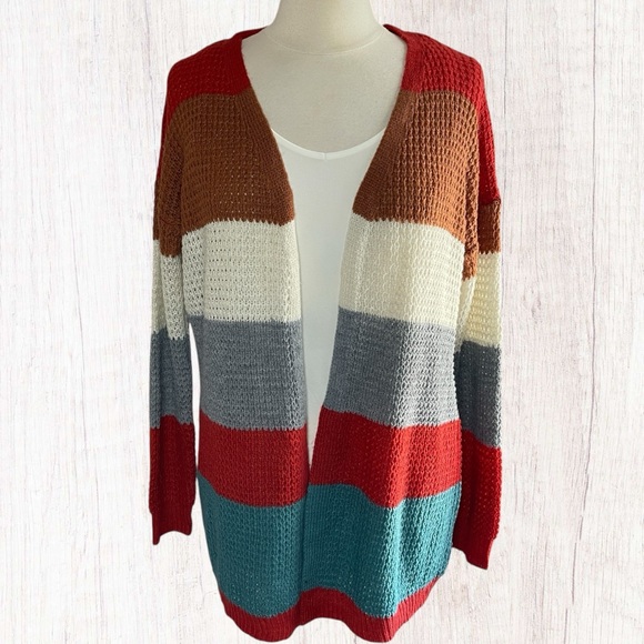 UMGEE Oversized Colorblock Open Front Cardigan, Medium - Picture 2 of 9